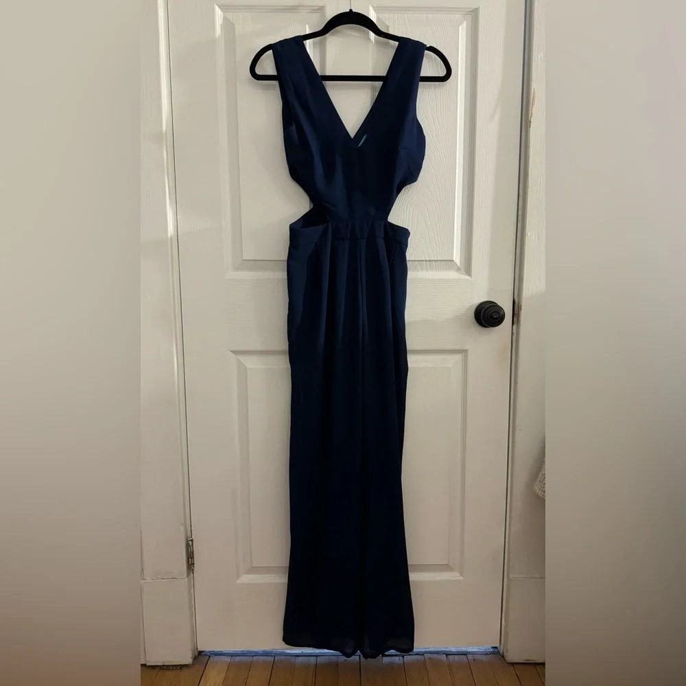 Dark blue jumpsuit with cutouts